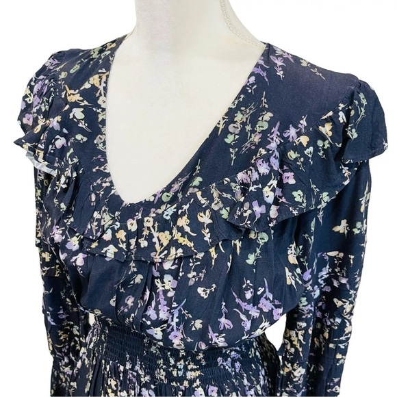 FRENCH CONNECTION Womens Birgin Colette Eco Crepe Ruffle Tiered Dress Navy NWT - Picture 4 of 14